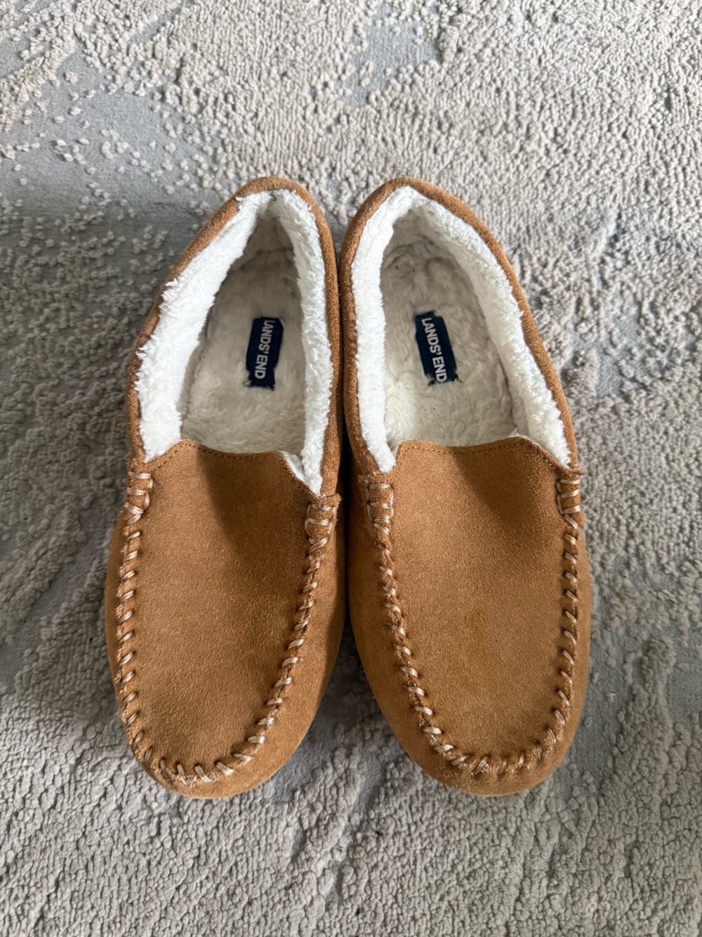 Lands' End Chestnut Suede Fleece Lined Moccasin Slippers 8